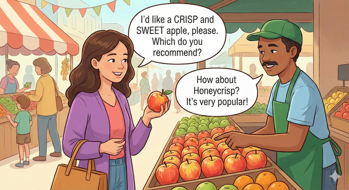 リンゴ購入の英会話イラスト