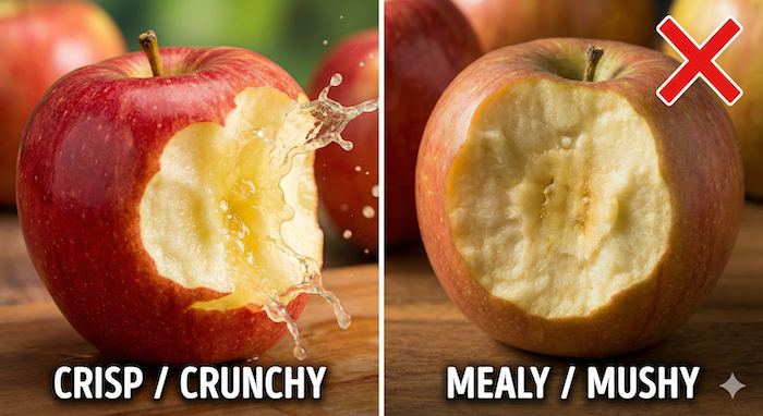 シャキシャキと粉っぽいリンゴの比較