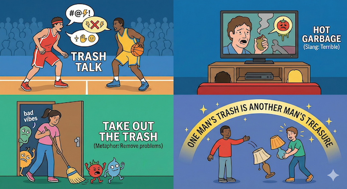 Illustrations of "Trash" slang and idioms. / 「Trash」を使ったスラングと慣用句のイラスト。