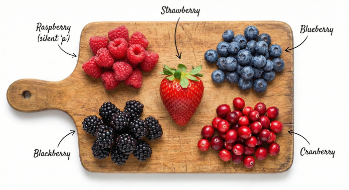 さまざまなベリーの盛り合わせとラベル。
