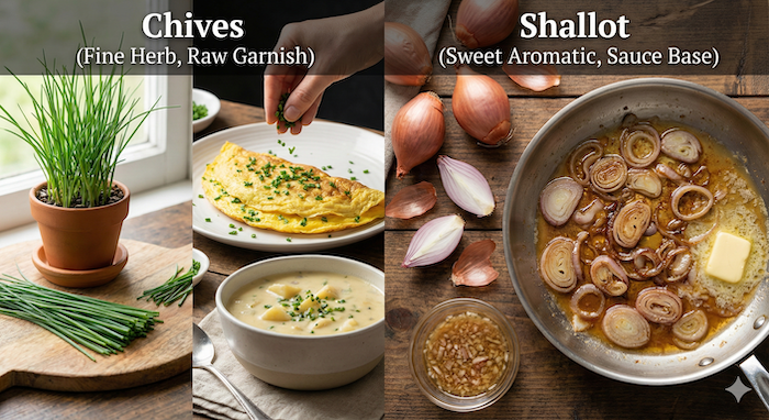 チャイブとエシャロットの比較写真