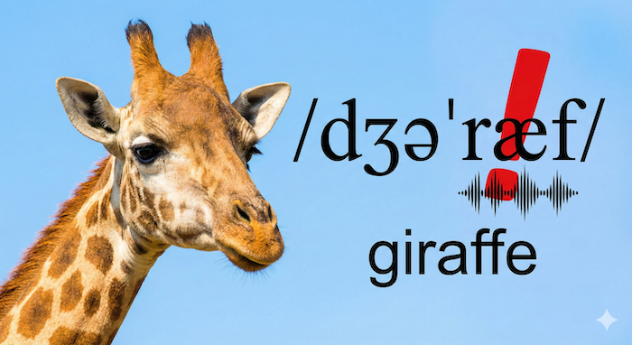 Giraffe pronunciation guide with phonetic transcription. JP: 発音記号付きのキリンの発音ガイド。