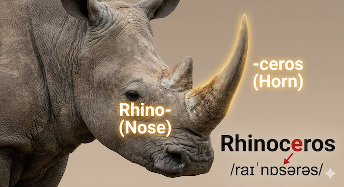 Rhinoceros etymology and pronunciation guide. (サイの語源と発音ガイド)