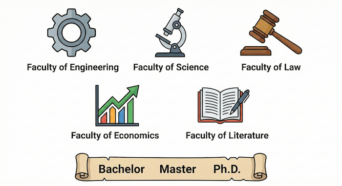 学部・学科・学位の英語表記 代替テキスト（English）：Academic Degrees and Faculties in English
