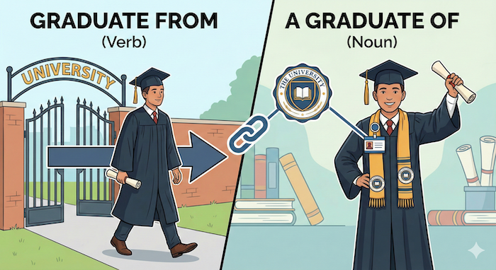 graduate from と graduate of の違い 代替テキスト（English）：Graduate from vs graduate of
