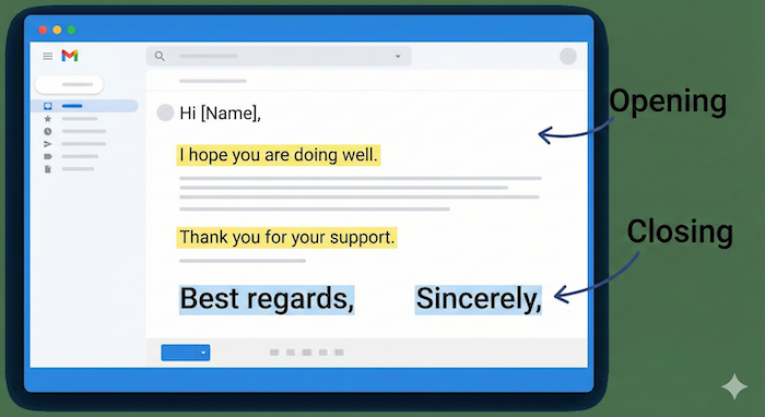 ビジネスメール、挨拶と結び。 / Business email, opening and closing.