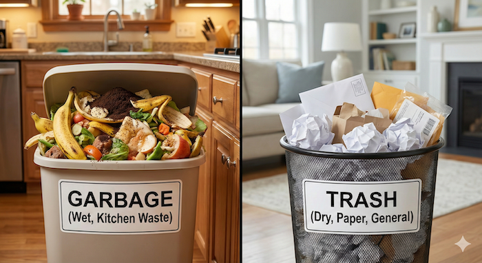 American Garbage vs Trash comparison photo. / アメリカの生ゴミと乾燥ゴミの比較写真。