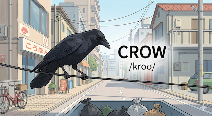 Crow on power line / カラスと発音記号のイラスト