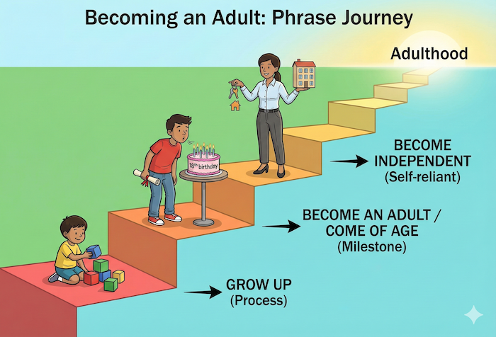 Staircase showing life stages. / 人生の段階を示す階段。