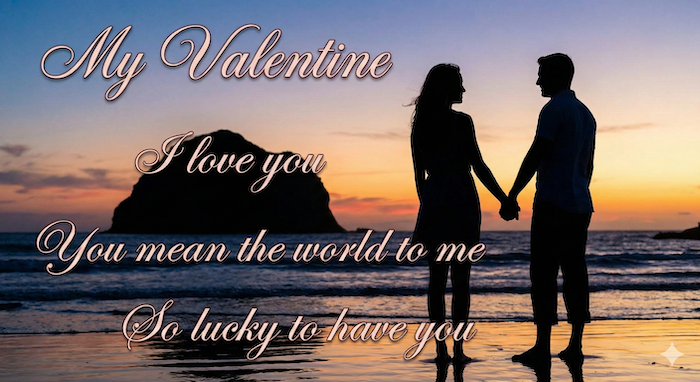 Romantic couple silhouette with love messages. / 愛のメッセージとカップルのシルエット。