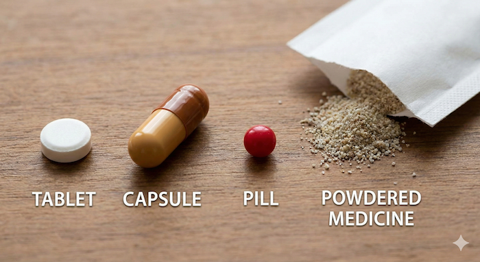 様々な形状の内服薬。