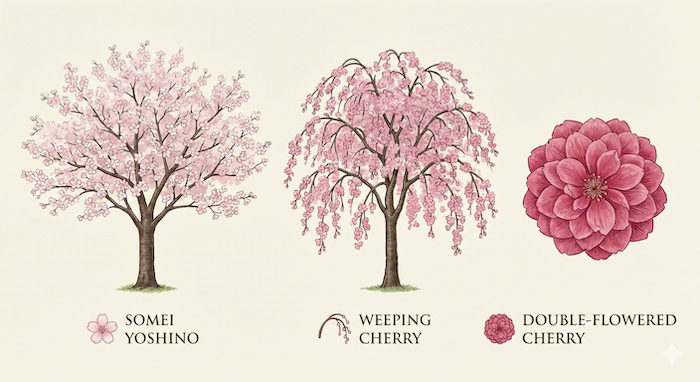Three types of cherry trees comparison / 桜の種類比較図
