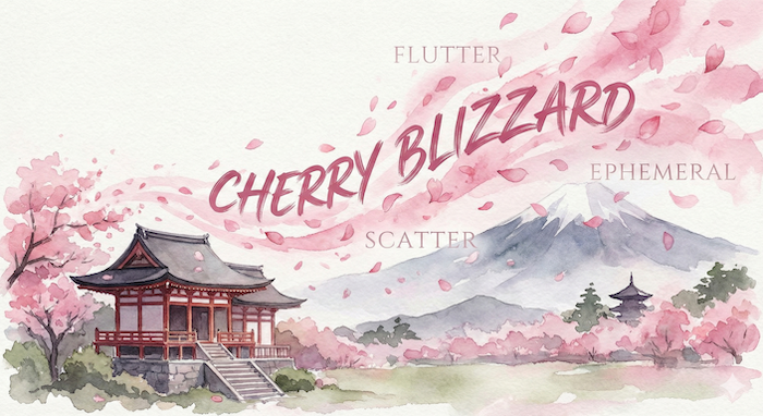 Cherry blizzard watercolor illustration / 桜吹雪の情緒的な水彩画