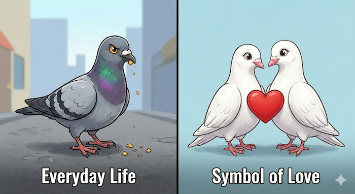 日常のPigeonと愛のDoveのイラスト (Illustrations of Everyday Pigeon and Romantic Dove)