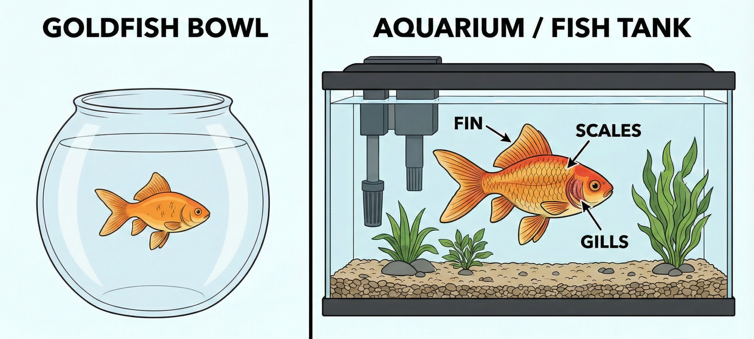 金魚鉢と金魚の解剖図