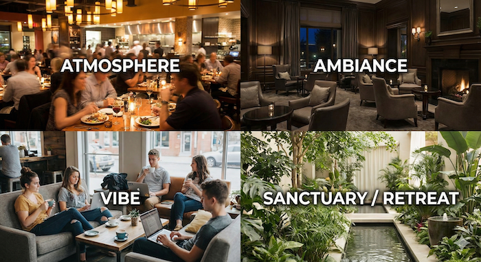 様々な雰囲気の空間の写真。 (Photos of different atmospheric spaces.)