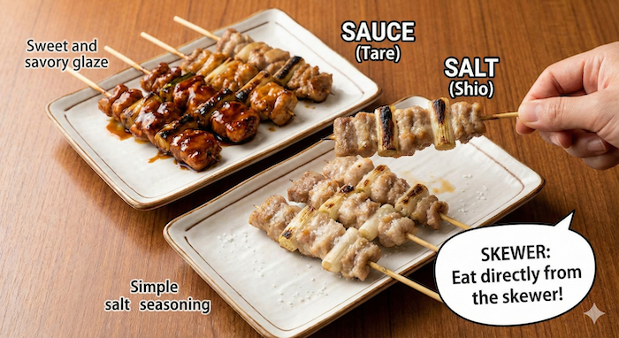 Yakitori with sauce and salt / タレと塩の焼き鳥