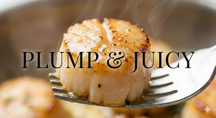 Close-up of a plump, juicy grilled scallop. (プリプリでジューシーな焼きホタテのクローズアップ)