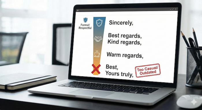 Professional business email sign-off gradient. / 英語メールの結びビジネスグラデーション。