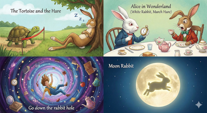 有名な物語に登場するウサギのイラスト集。