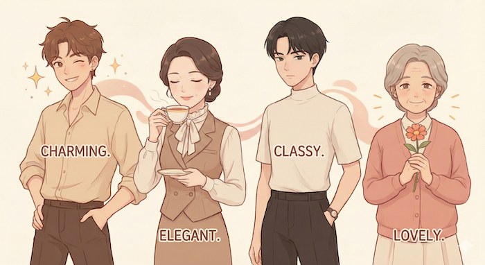 Four characters showing beautiful traits / 美しい特徴を持つ4人のキャラクター