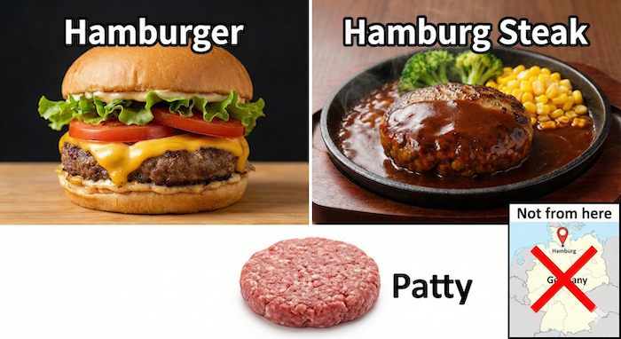 ハンバーガーとハンバーグの比較。