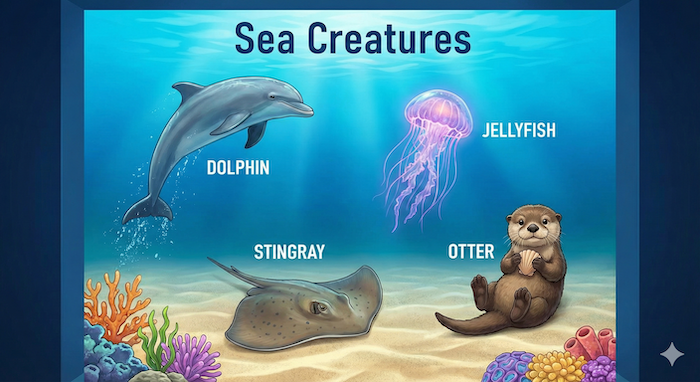 Chart of common sea creatures (一般的な海洋生物の図表)