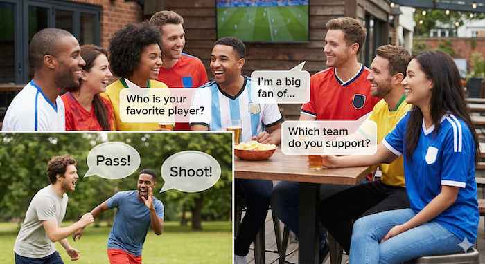 サッカーについて会話するファン。