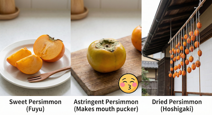 甘柿、渋柿、干し柿の比較