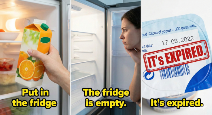 English phrases for fridge actions. / 冷蔵庫に関する役立つ英会話フレーズ