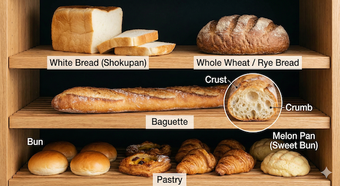 パンの種類と英語名の写真。