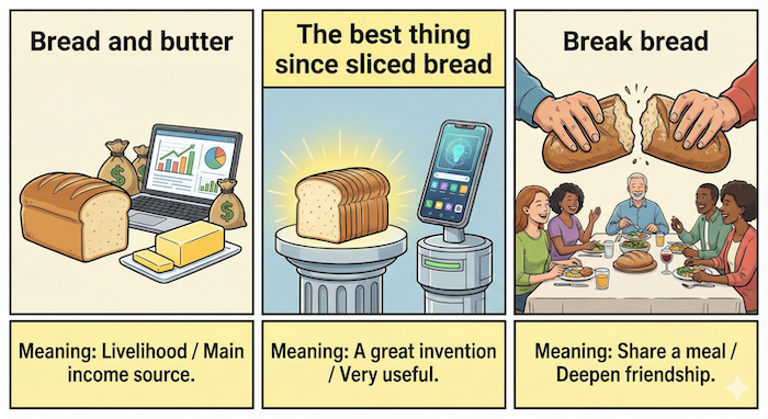 パンのイディオム3コマ漫画。