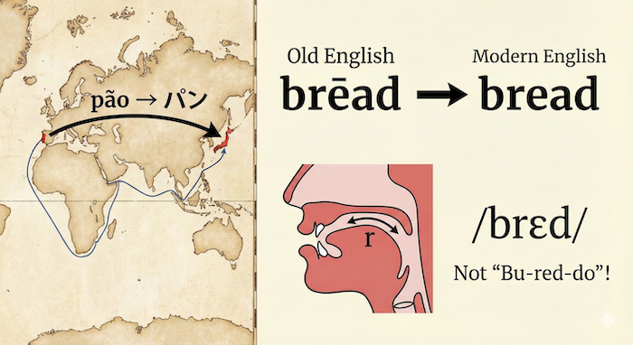 パンの語源と発音の図。