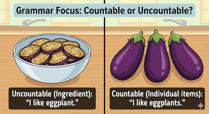 Countable vs. uncountable eggplant. (可算・不可算のなす。)