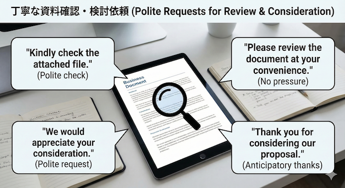 Polite document review requests / 丁寧な資料確認依頼