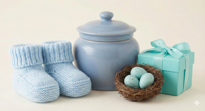 ベビーブルー、パウダーブルー、ロビンズエッグブルーのアイテム (Baby blue, powder blue, robin's egg blue items)