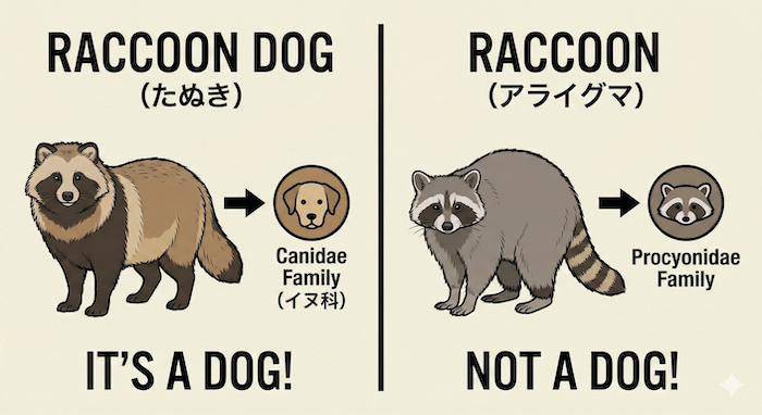 タヌキとアライグマの比較図