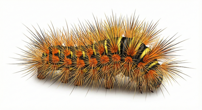 Macro shot of a hairy caterpillar. / 毛虫のマクロ撮影。