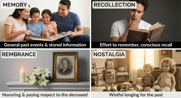 Memory words nuance infographic 記憶の言葉のニュアンス図