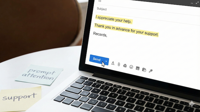 ラップトップでのメール作成