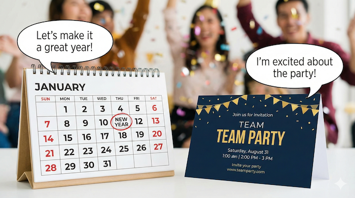 新年のカレンダーと招待状