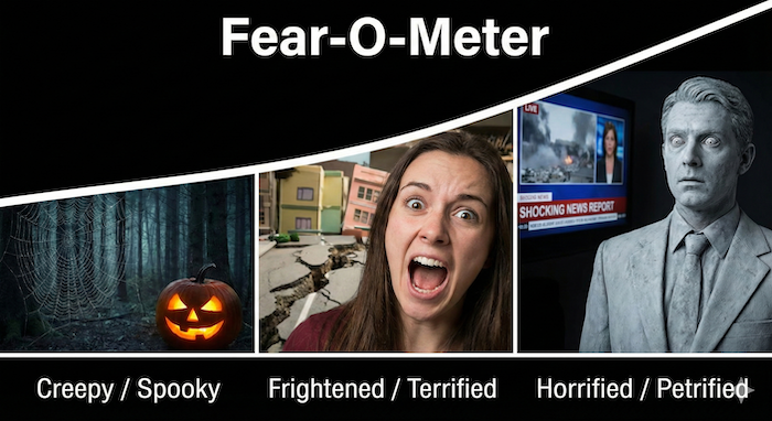 Fear-O-Meter infographic of fear levels (恐怖のレベルを示すインフォグラフィック)