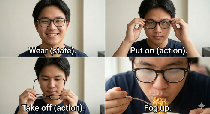  メガネを使った様々な動作。