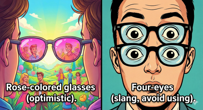 メガネに関する2つの慣用句のイラスト。