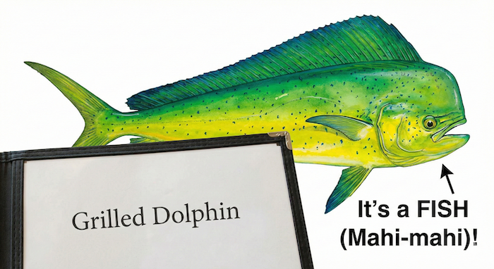 Menu and mahi-mahi fish illustration. メニューとシイラのイラスト。