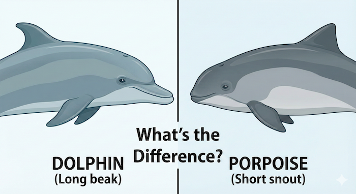 Dolphin and porpoise comparison chart. イルカとネズミイルカの比較図。