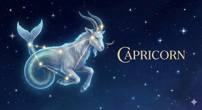 Capricorn zodiac sign in stars / 夜空に輝く山羊座
