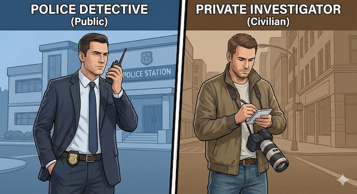 Police and private investigator comparison. (警察と私立探偵の比較。)