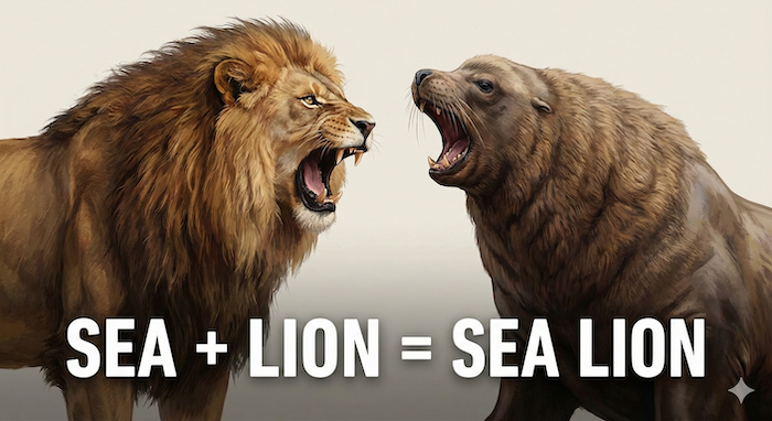 Roaring lion and sea lion comparison. （咆哮するライオンとトドの比較）