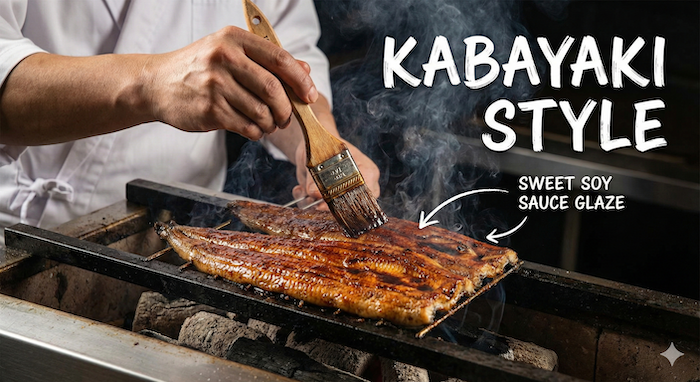 うなぎの蒲焼き調理 (Grilling Eel Kabayaki)